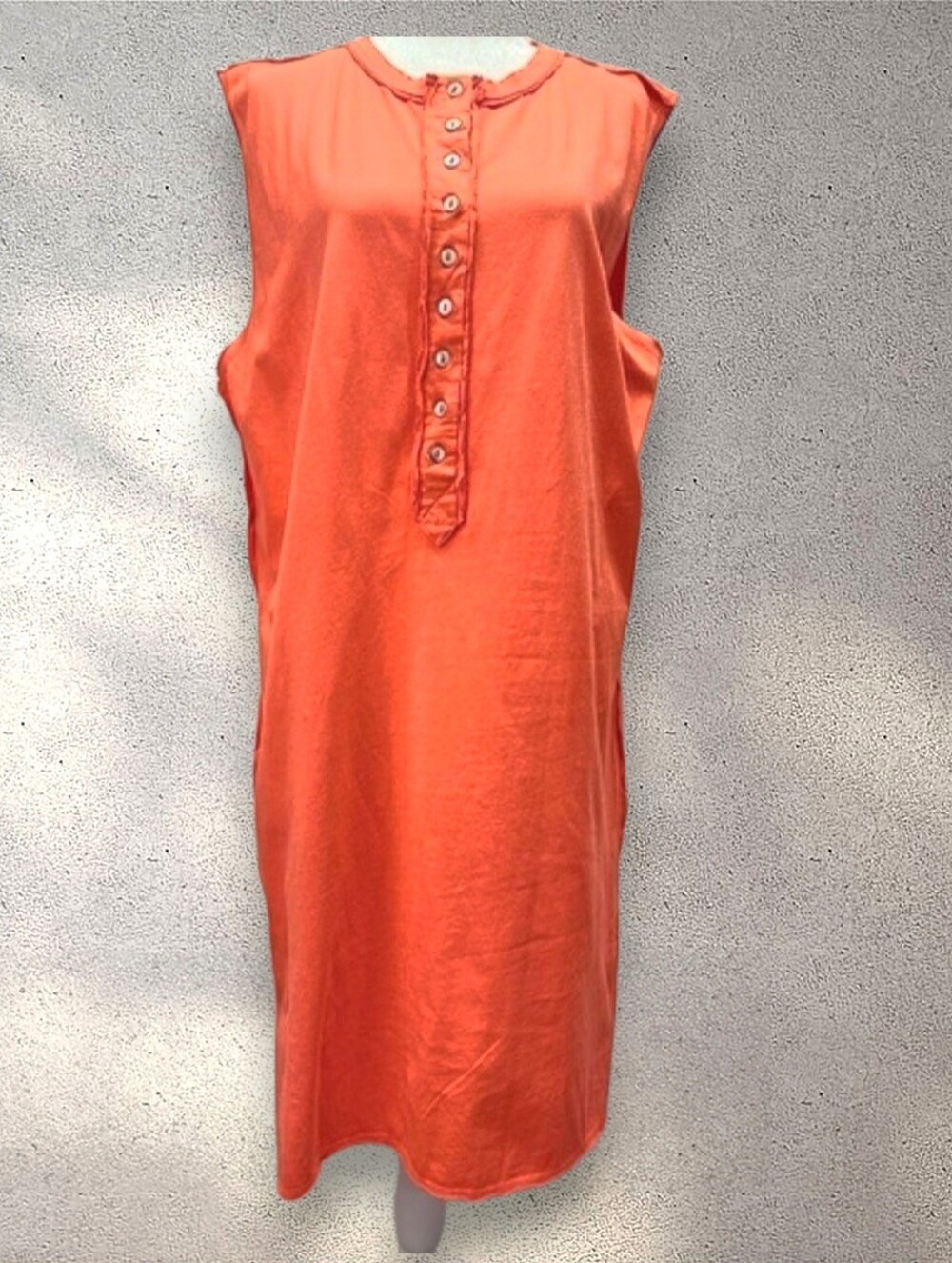 POL Sleeveless Henley Shift Dress in Coral Orange
